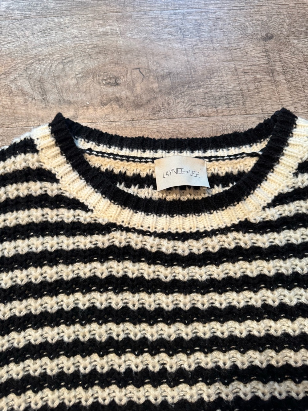 Cropped Black & Cream Striped Crewneck Sweater - Picture 2 of 5